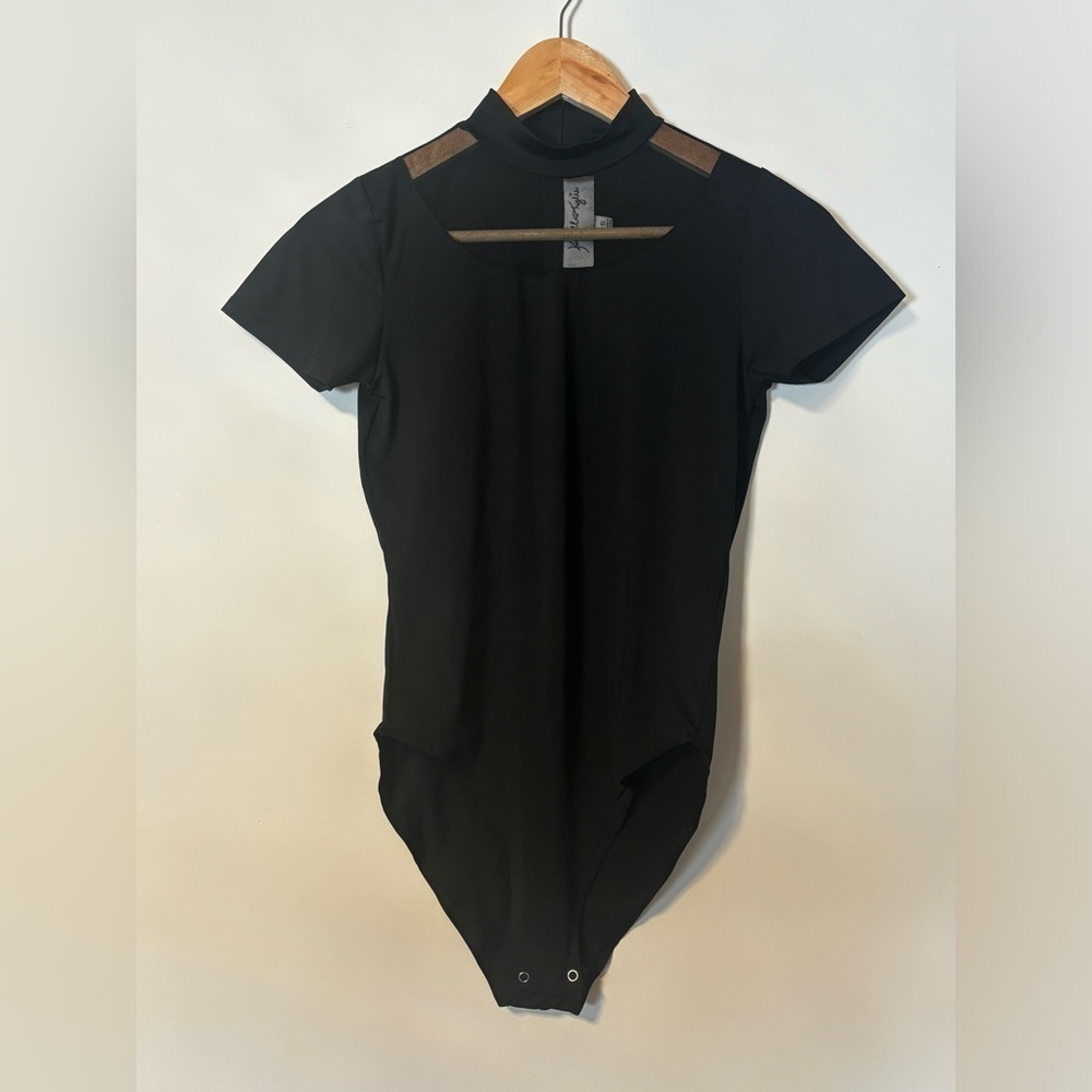 Kendall & Kylie- Black short sleeve bodysuit with mesh neckline